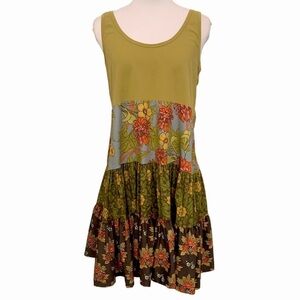 Matilda Jane Green Tiered Floral Patchwork Cottagecore Tank Cotton Dress Sz M